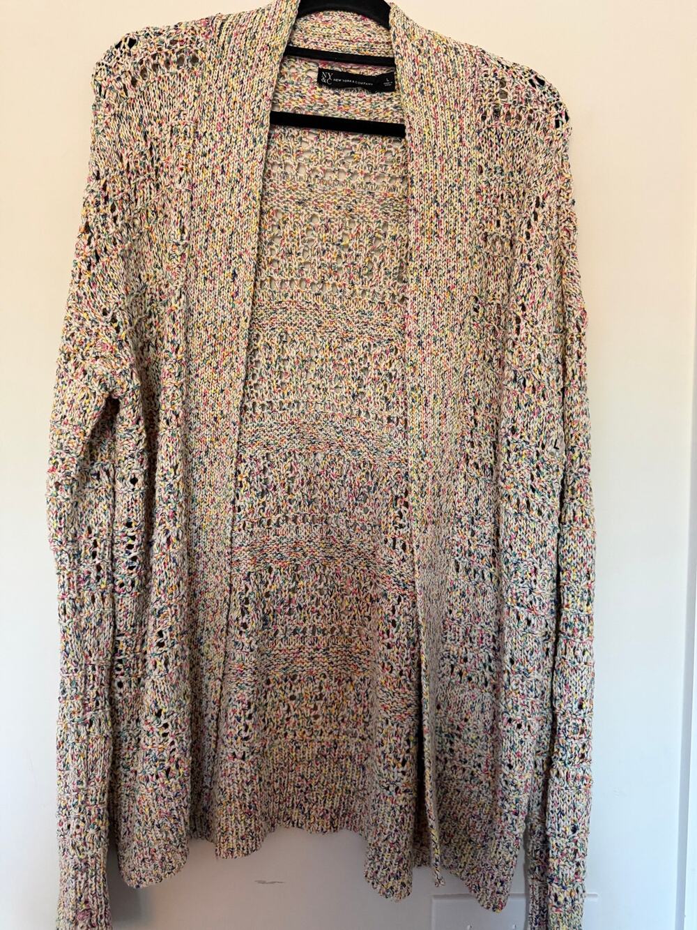 NY&Co Multicolor Open Knit Cardigan Sweater Cotton Blend Large